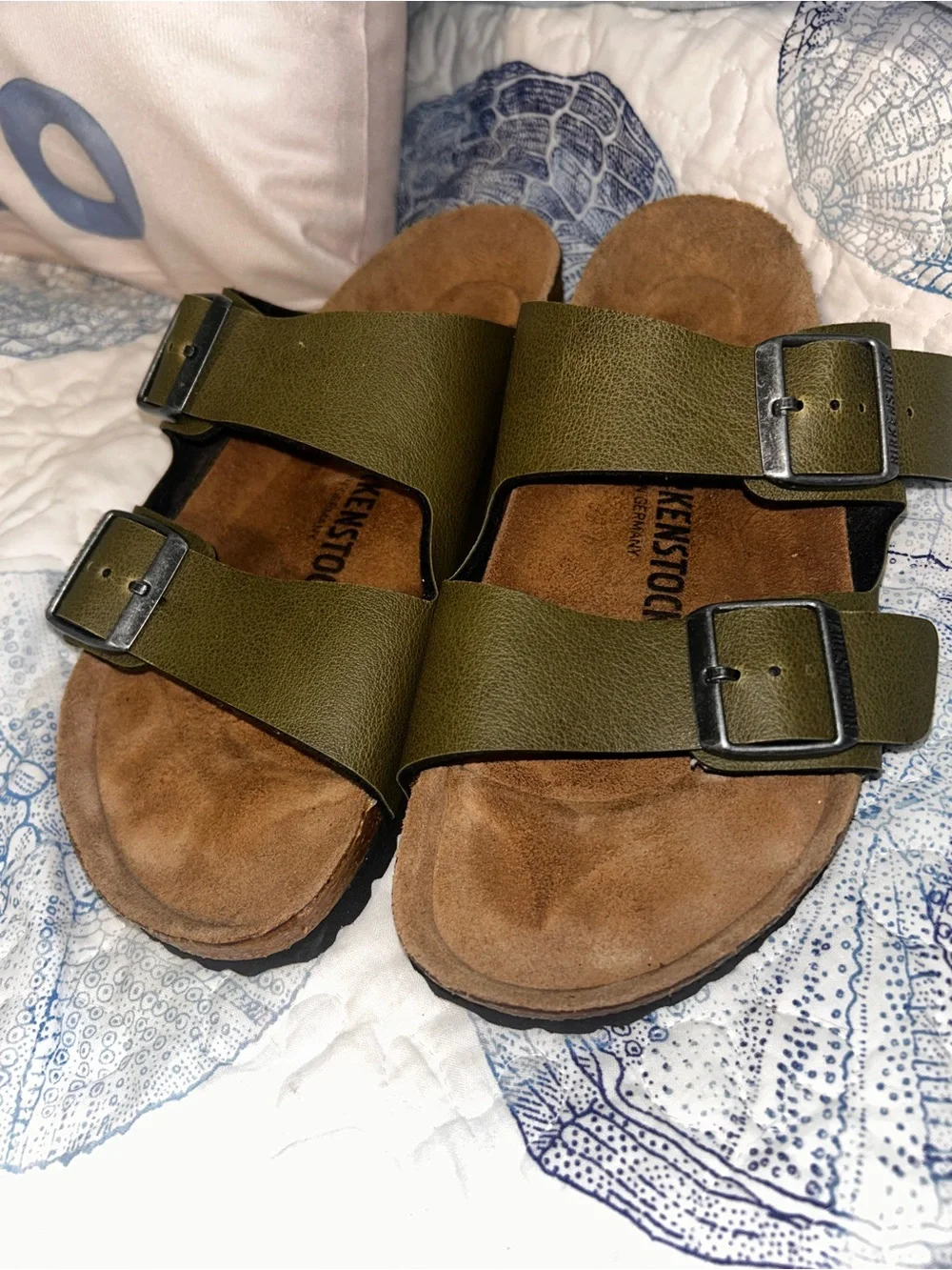Birkenstock Olive Green Arizona Double Strap Sandals size 38=7/7.5